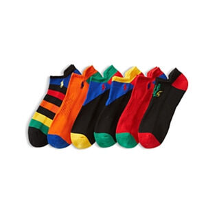 Polo Ralph Lauren Men Low Cut Sport Socks Pack of 6 Multi Fits Shoe 6-12.5